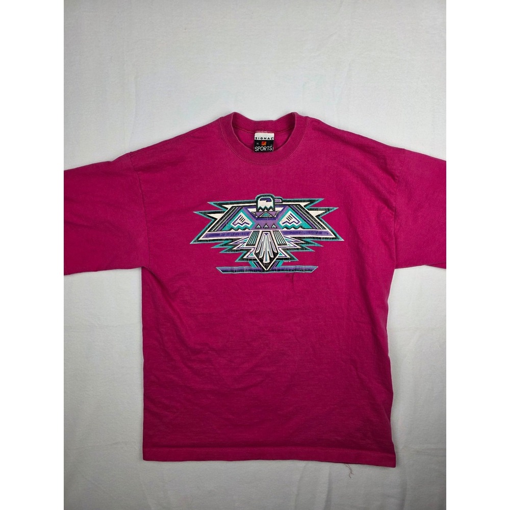 Vintage 1991 Signal Sports Mens XL Pink Thunderbird Graphic Tee Single Stitch